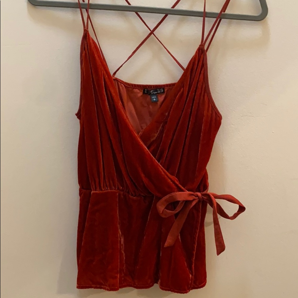 Express Orange Velvet Tie Front Tank Top